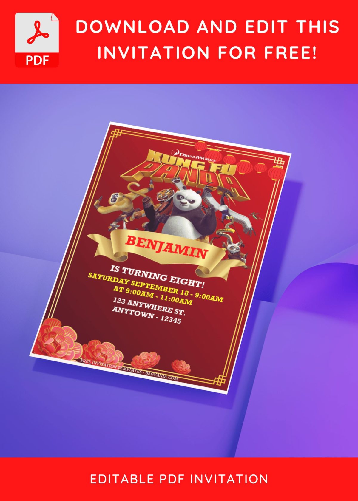 (Free Editable PDF) Awesome Kung Fu Panda Birthday Invitation Templates D