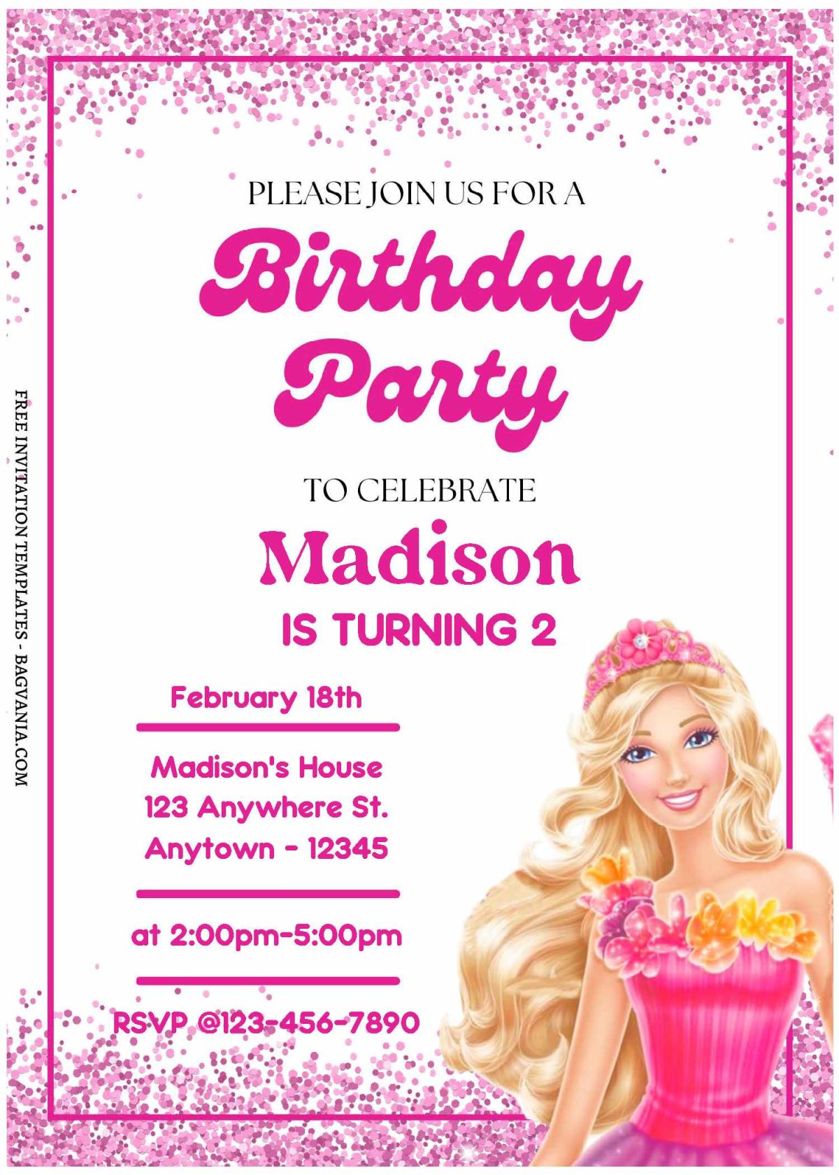 (Free Editable PDF) Barbie's Fairy Princess Birthday Invitation Templates A