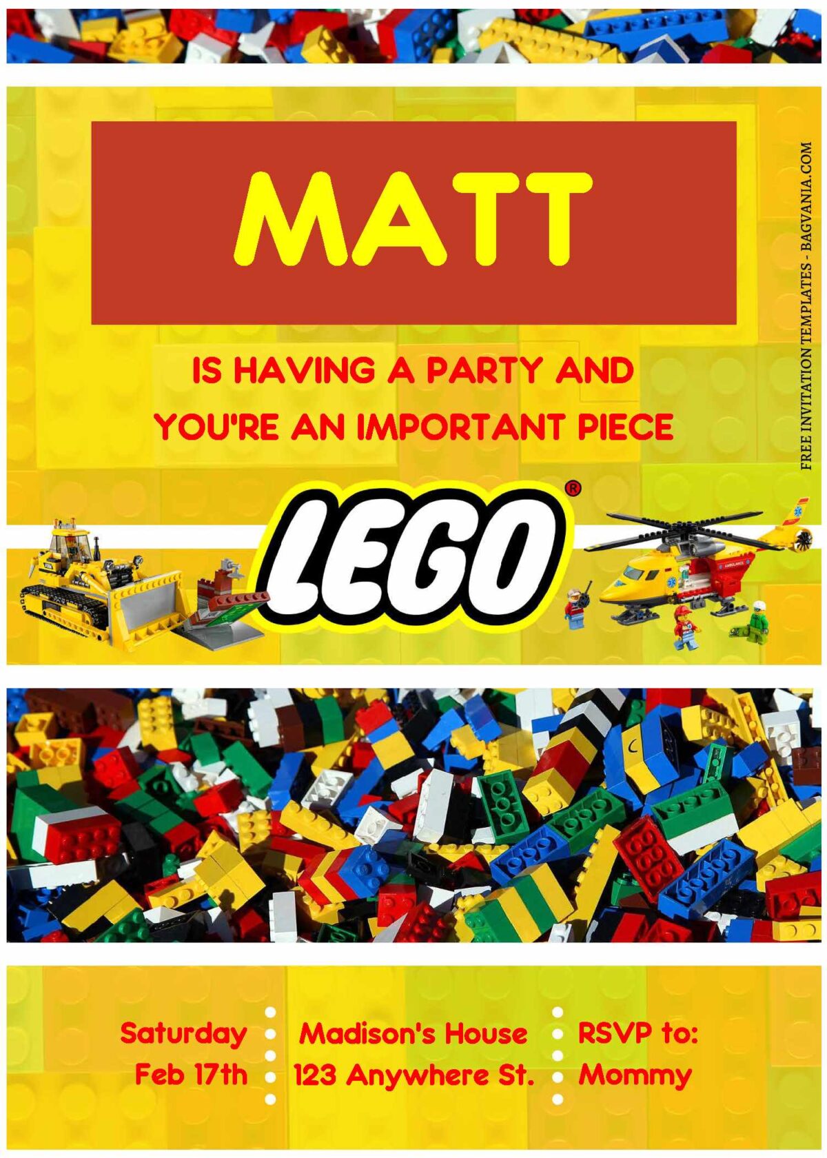 (Free Editable PDF) Baby Builder Lego Brick Birthday Invitation Templates B