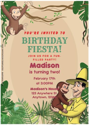 (Free Editable PDF) Jungle Curious George Baby Shower Invitation ...