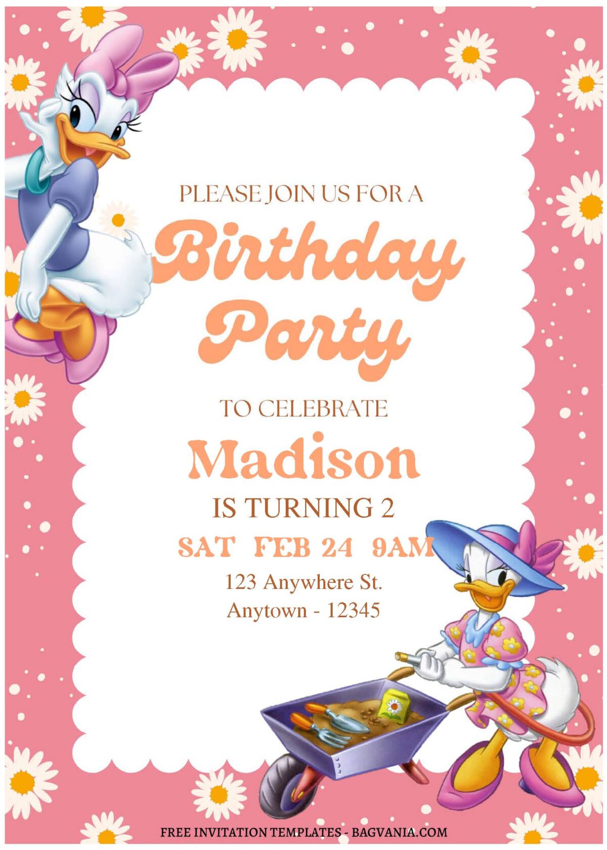 (Free Editable PDF) Playful Daisy Duck Birthday Invitation Templates B