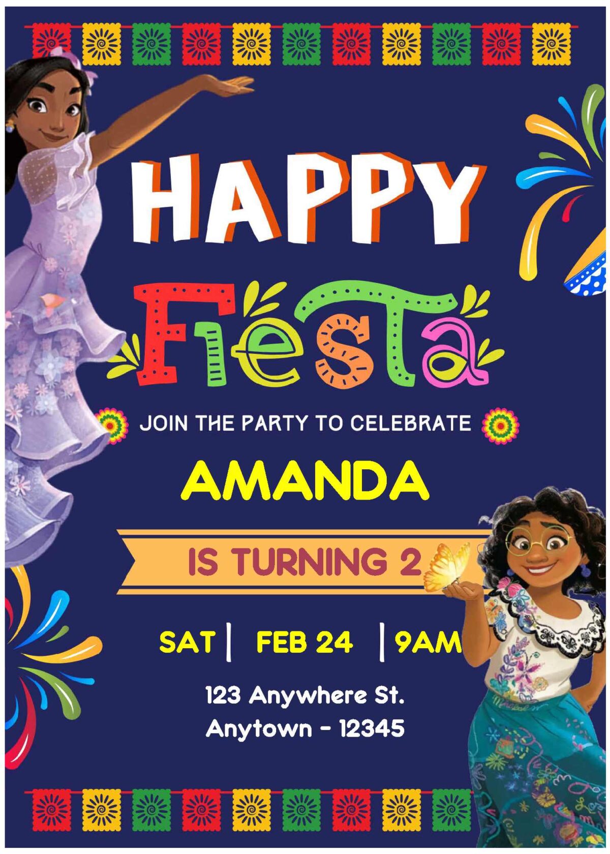 (Free Editable PDF) Happy Fiesta Disney Encanto Birthday Invitation Templates C