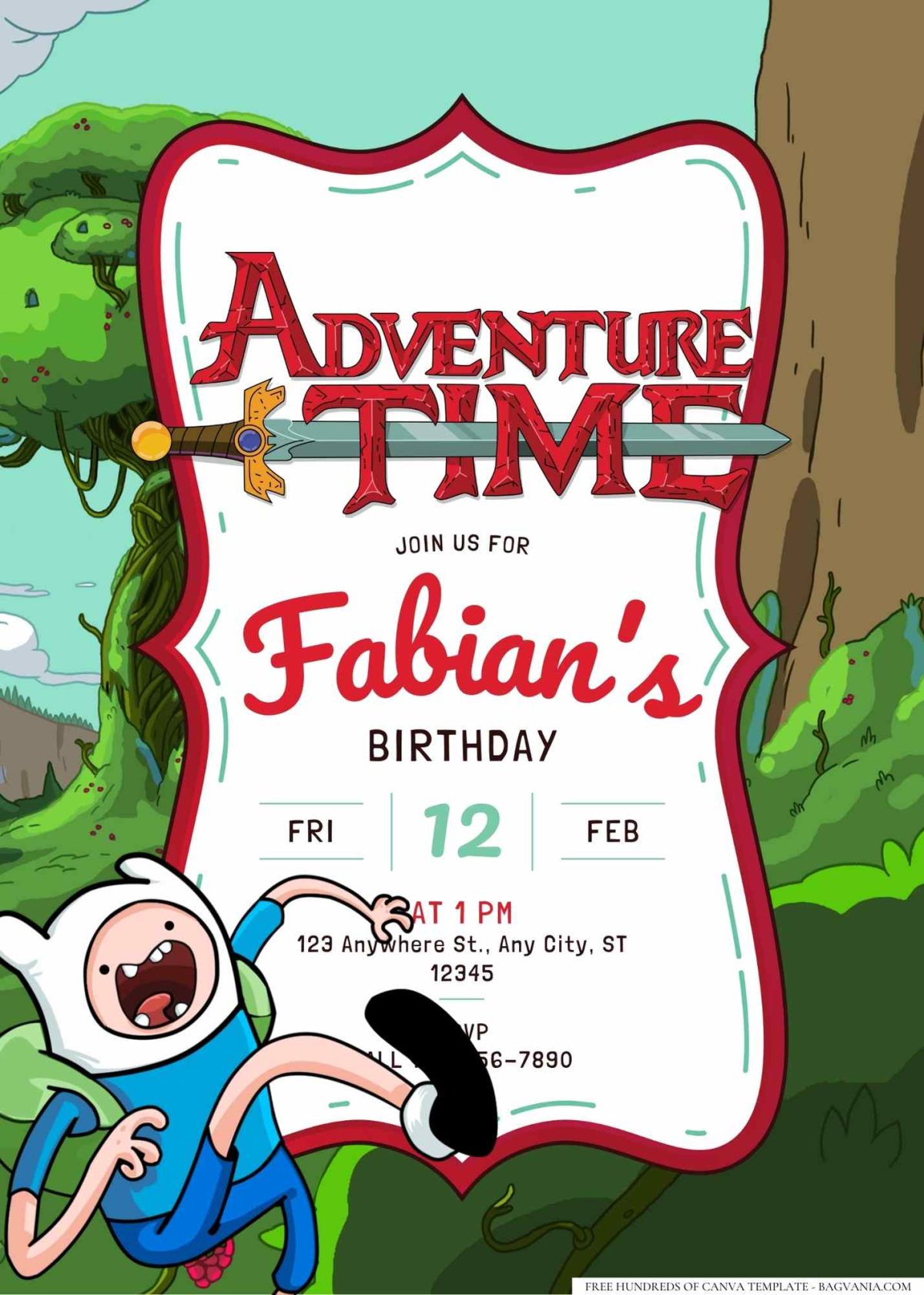 FREE Editable Adventure Time Birthday Invitation