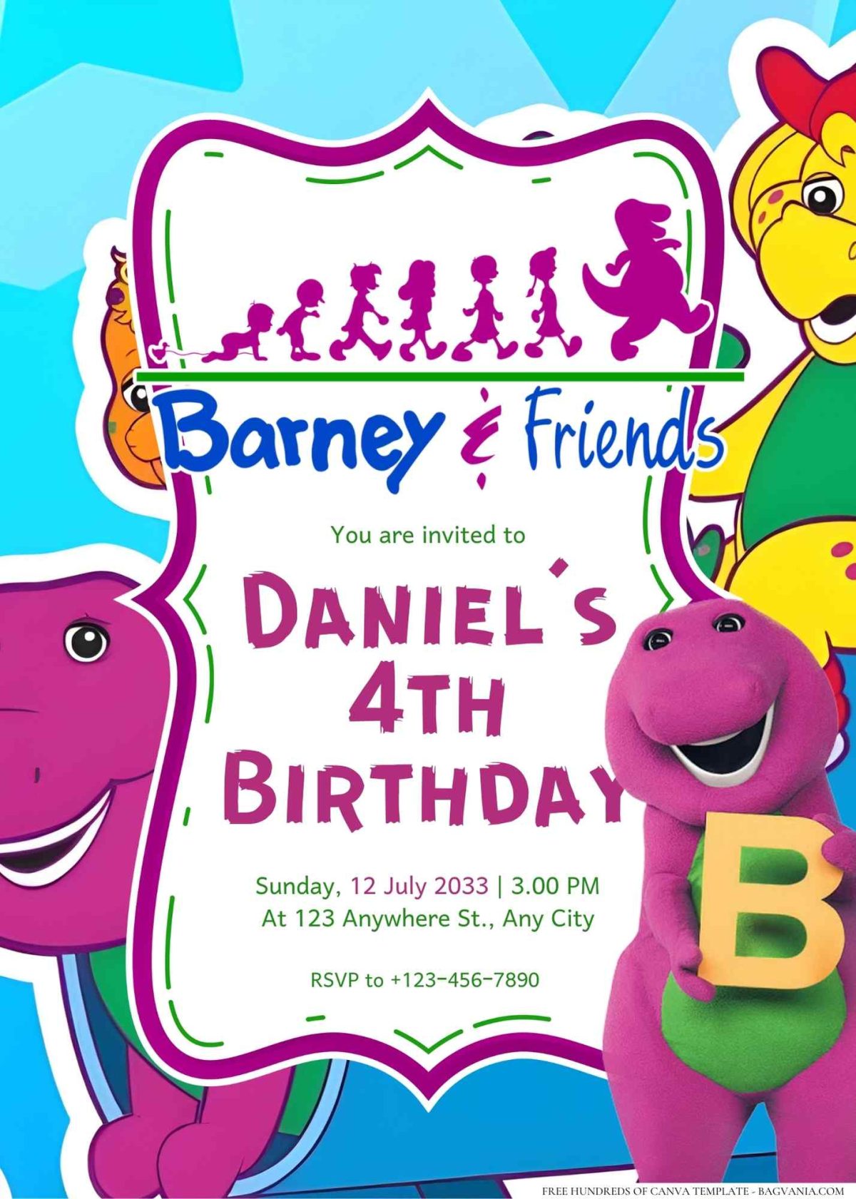 FREE Editable Barney and Friends Birthday Invitation