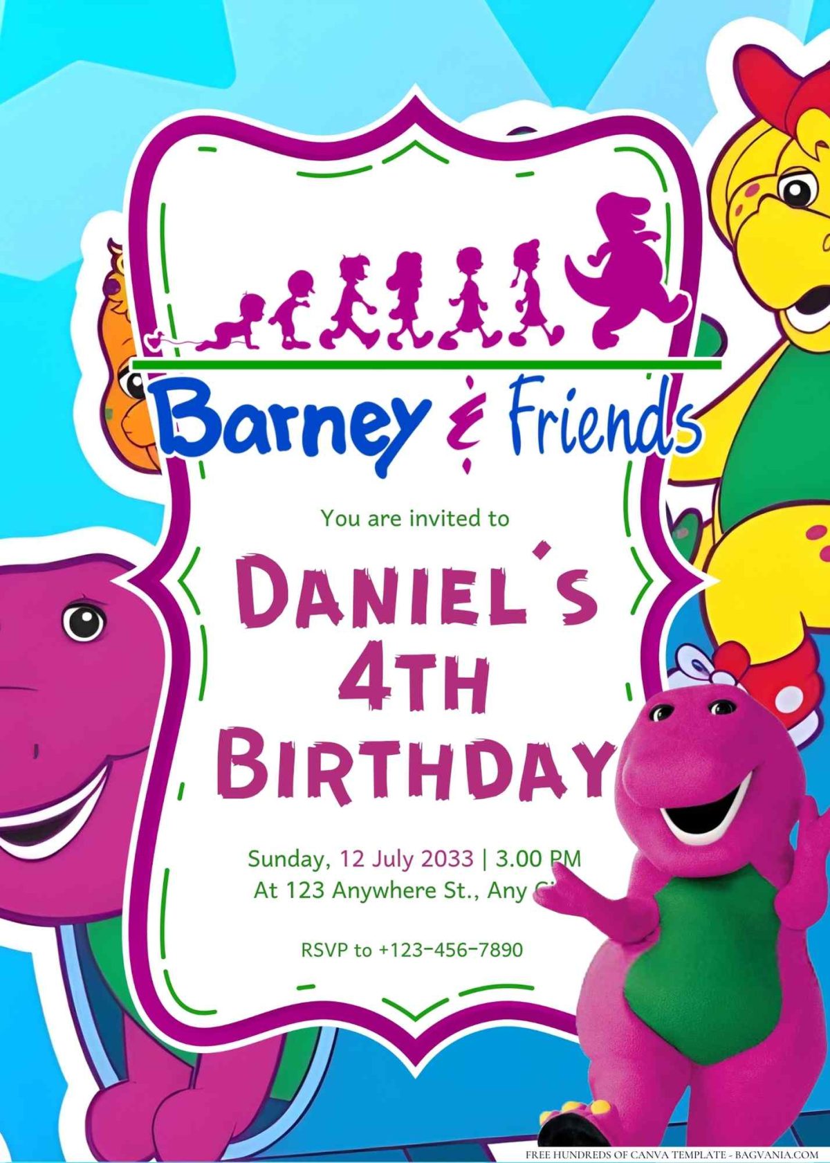 FREE Editable Barney and Friends Birthday Invitation
