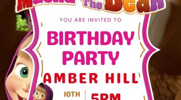 FREE Editable Masha and the Bear Birthday Invitation