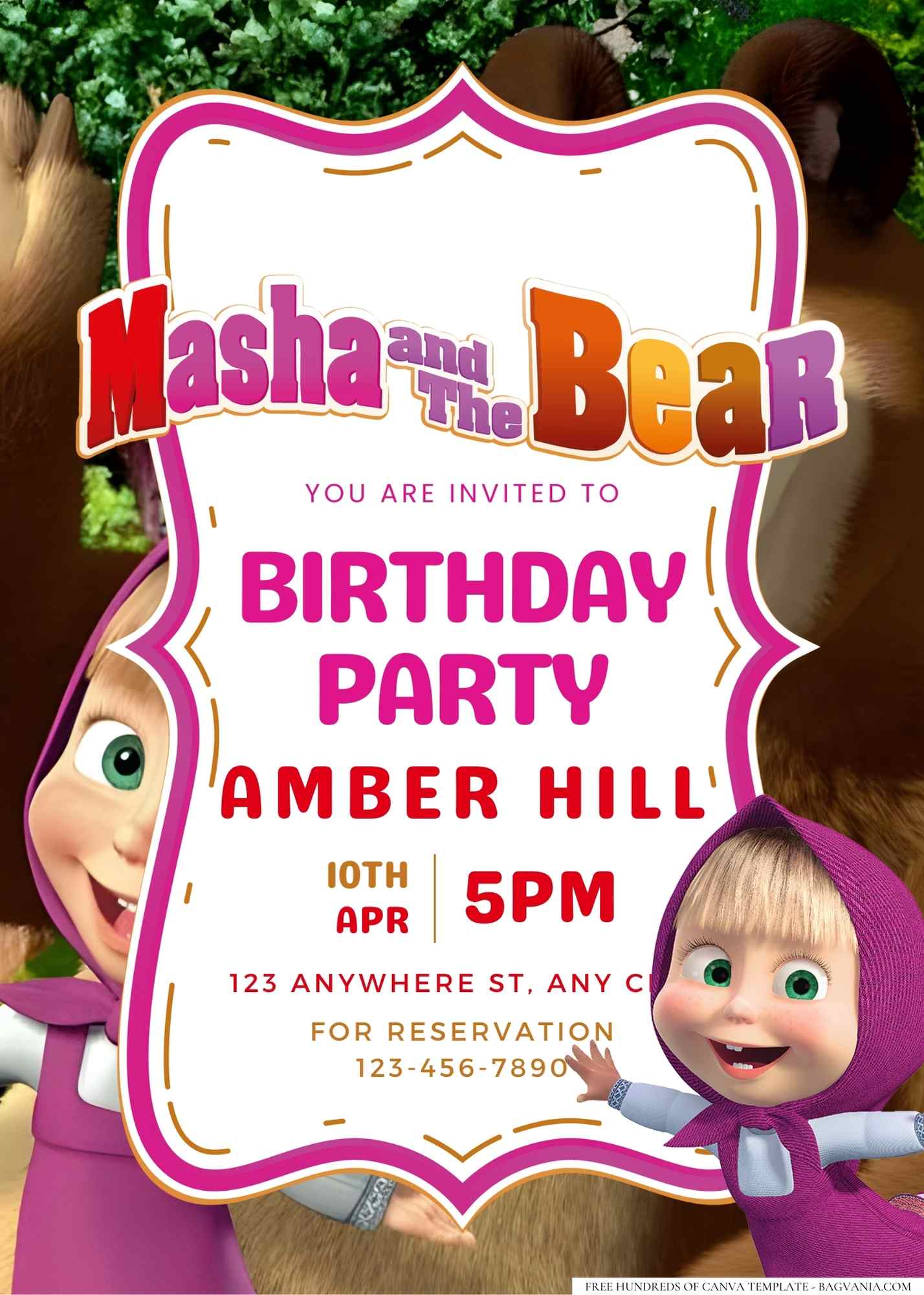 14 Masha And The Bear Birthday Invitation Templates Free Printable Birthday Invitation 