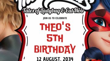 FREE Editable Miraculous Ladybug and Cat Noir Birthday Invitation