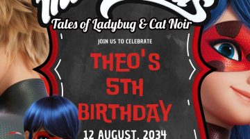 FREE Editable Miraculous Ladybug and Cat Noir Birthday Invitation