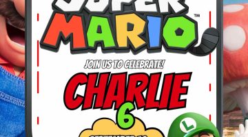 FREE Editable Super Mario Chalkboard Birthday Invitation