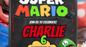 FREE Editable Super Mario Chalkboard Birthday Invitation