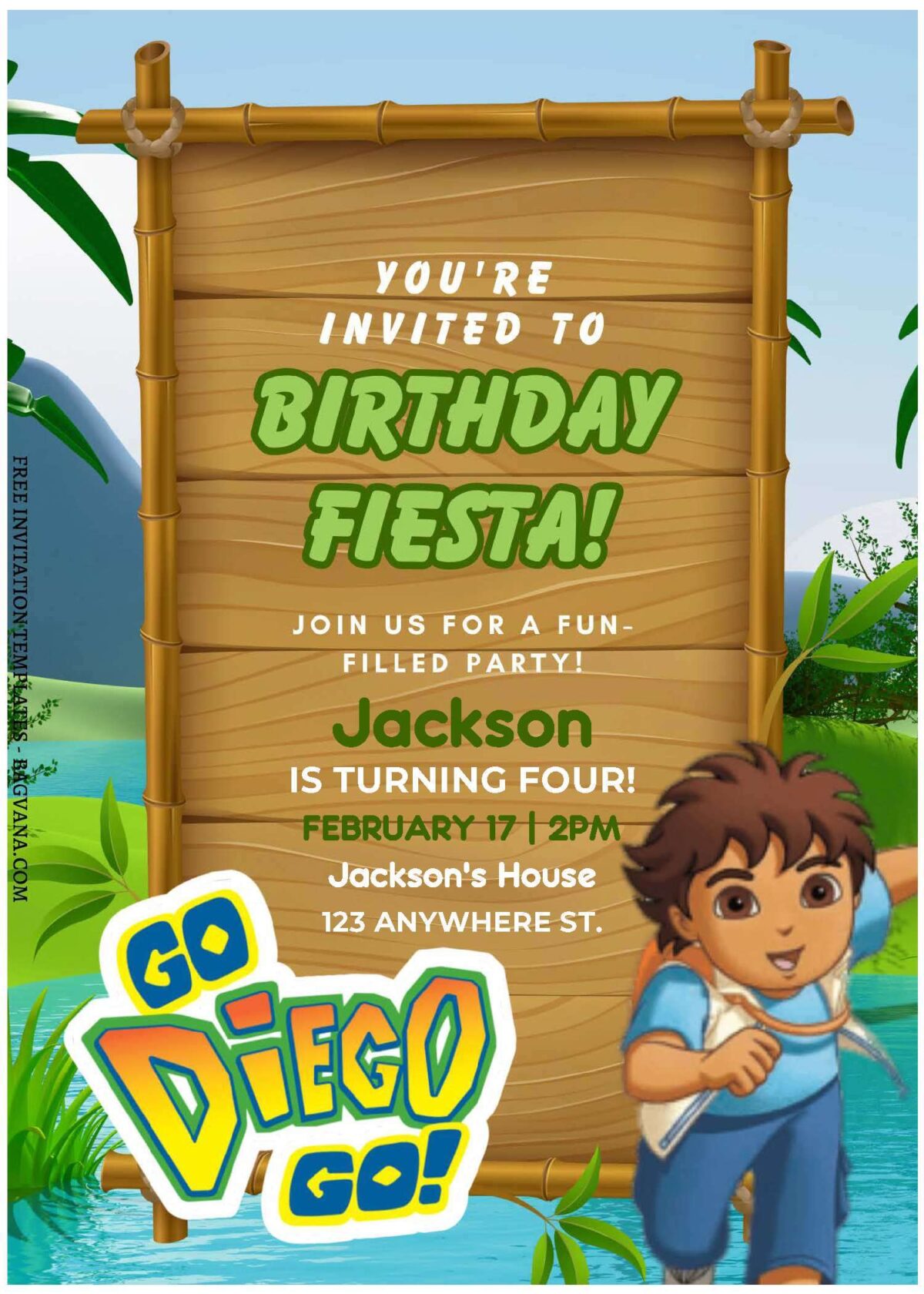(Free Editable PDF) Jungle-Tastic Go Diego Go Birthday Invitation Templates A