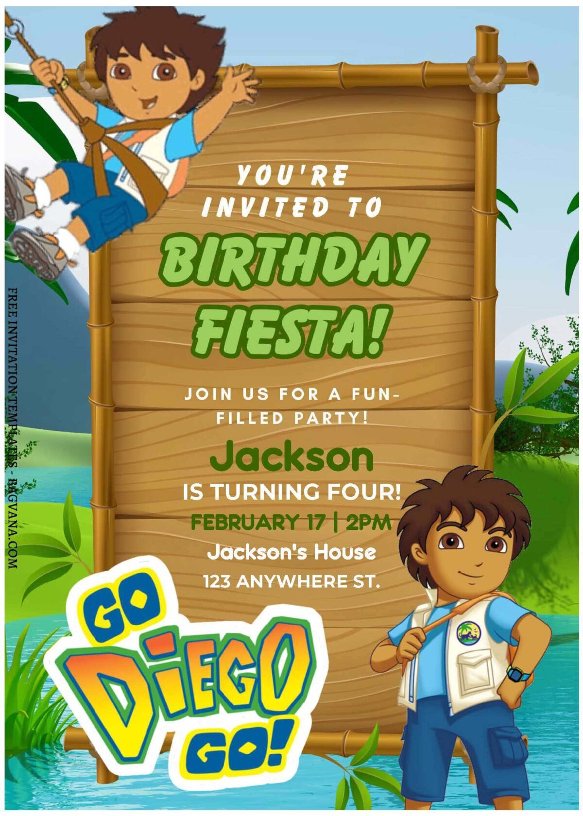 (Free Editable PDF) Jungle-Tastic Go Diego Go Birthday Invitation Templates C