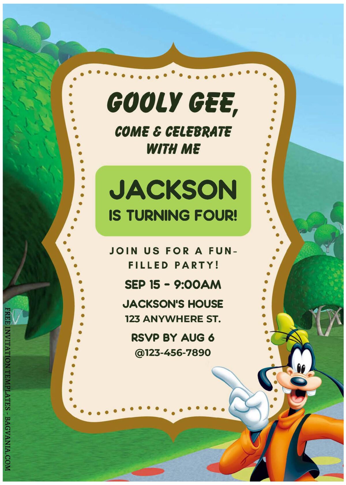 (Free Editable PDF) Adorable Goofy Clubhouse Birthday Invitation Templates C