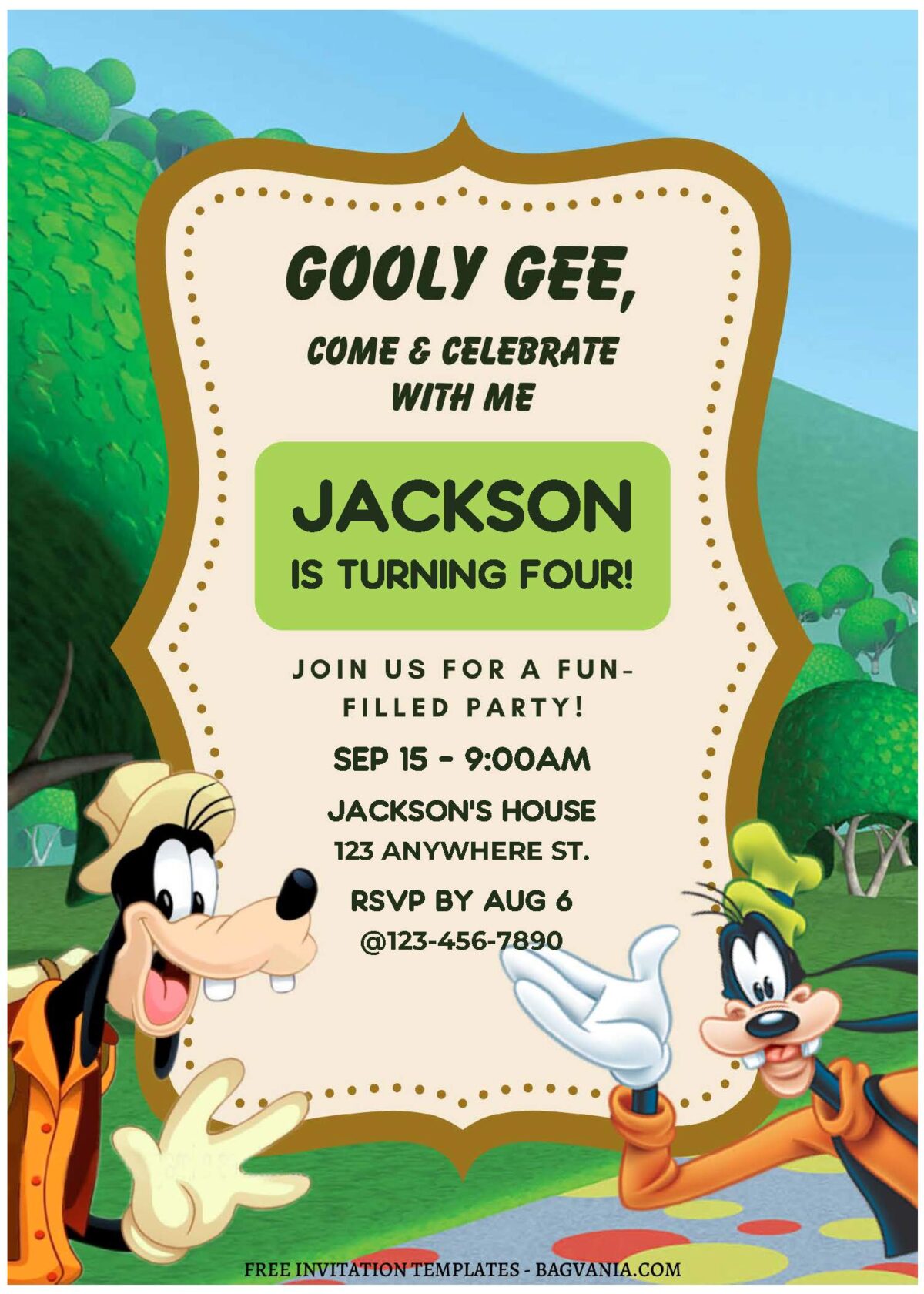 (Free Editable PDF) Adorable Goofy Clubhouse Birthday Invitation Templates A