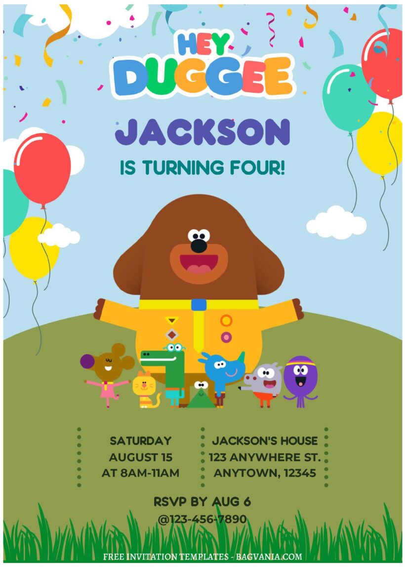 (Free Editable PDF) Hey Duggee Party Time Birthday Invitation Templates ...