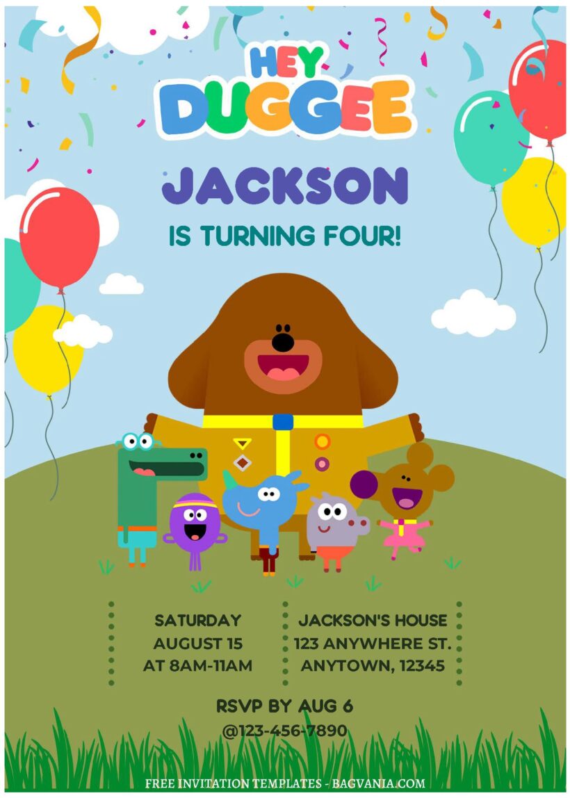 (Free Editable PDF) Hey Duggee Party Time Birthday Invitation Templates ...