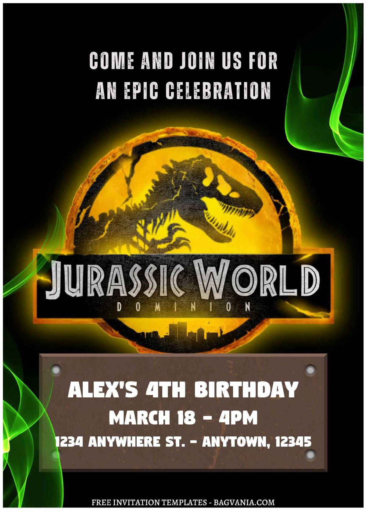 (Free Editable PDF) Jurassic Movie Themed Birthday Invitation Templates A