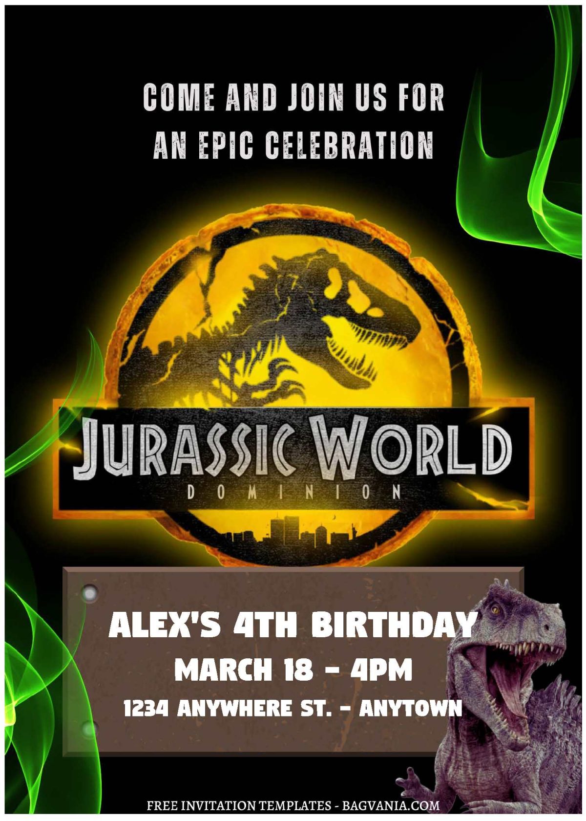 (Free Editable PDF) Jurassic Movie Themed Birthday Invitation Templates C