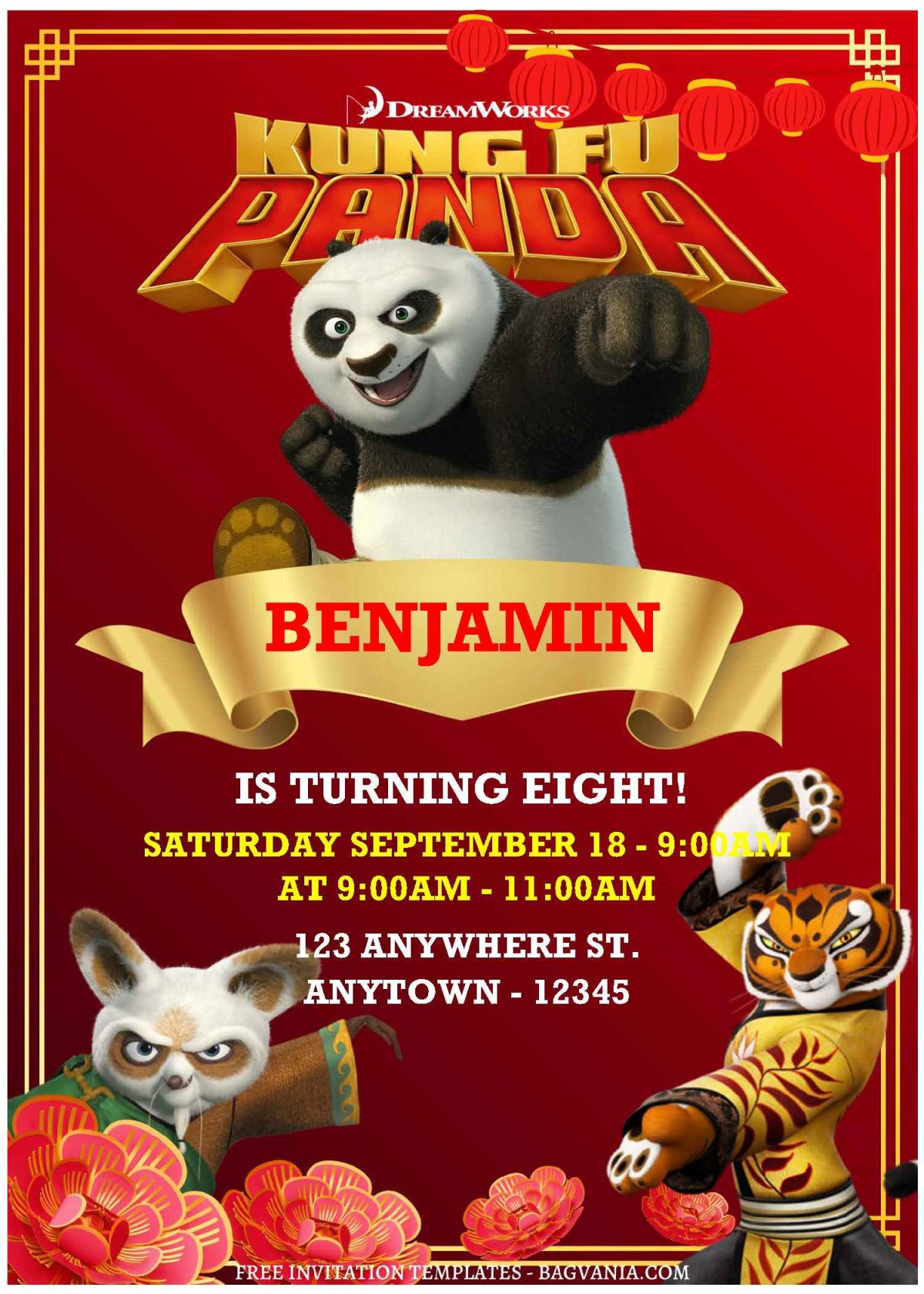 (Free Editable PDF) Awesome Kung Fu Panda Birthday Invitation Templates B