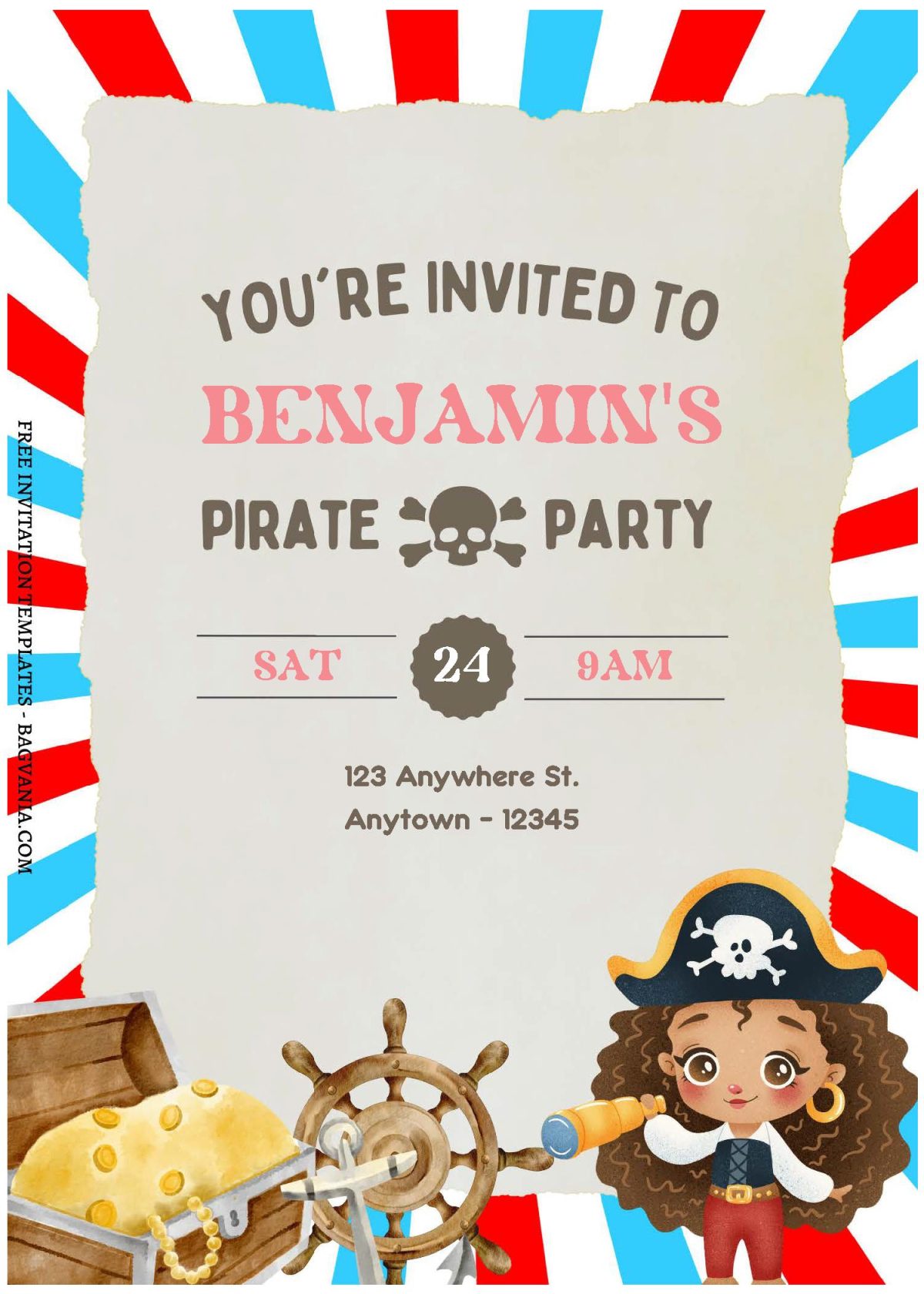 (Free Editable PDF) Swashbuckling Pirate Birthday Party Invitation Templates C