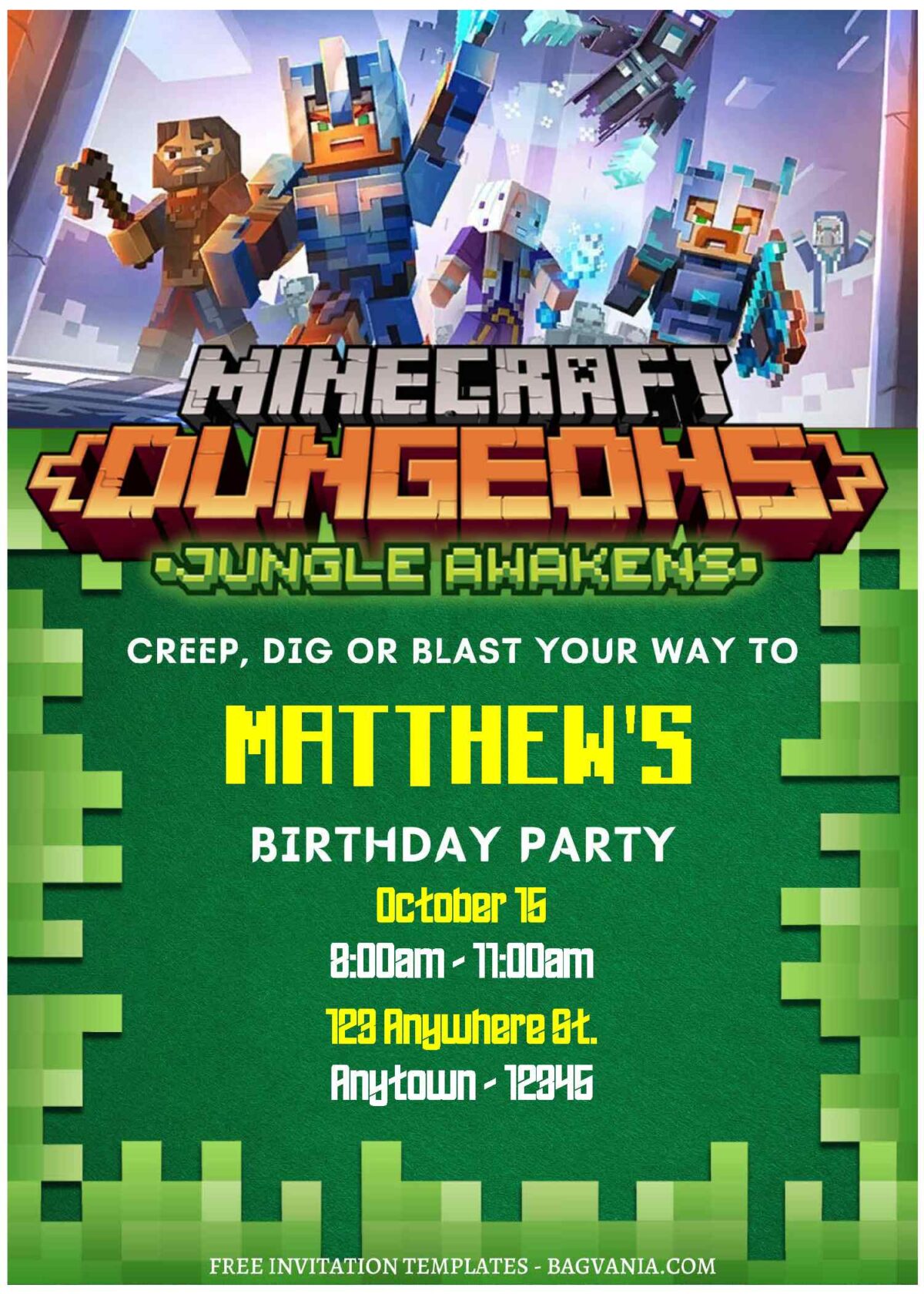 (Free Editable PDF) Join The Blocky Fun Minecraft Birthday Invitation Templates A