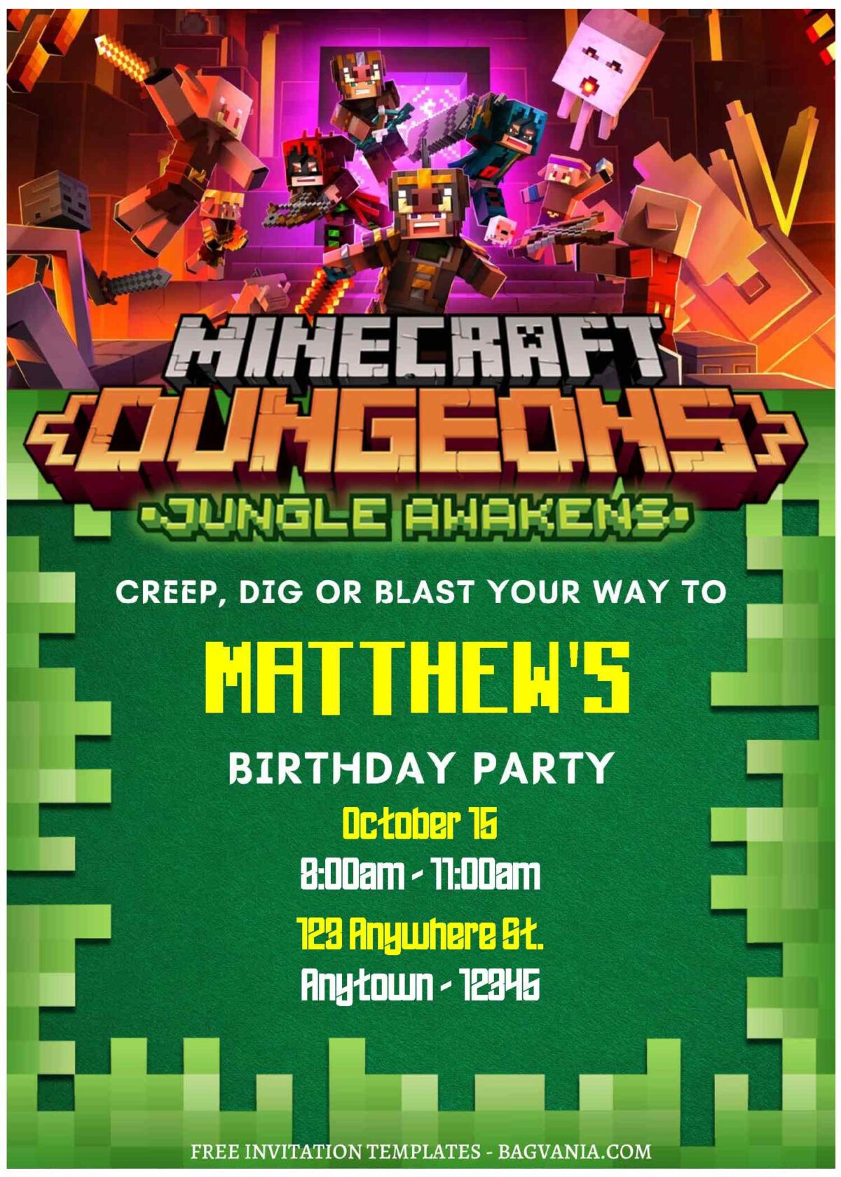 (Free Editable PDF) Join The Blocky Fun Minecraft Birthday Invitation Templates C