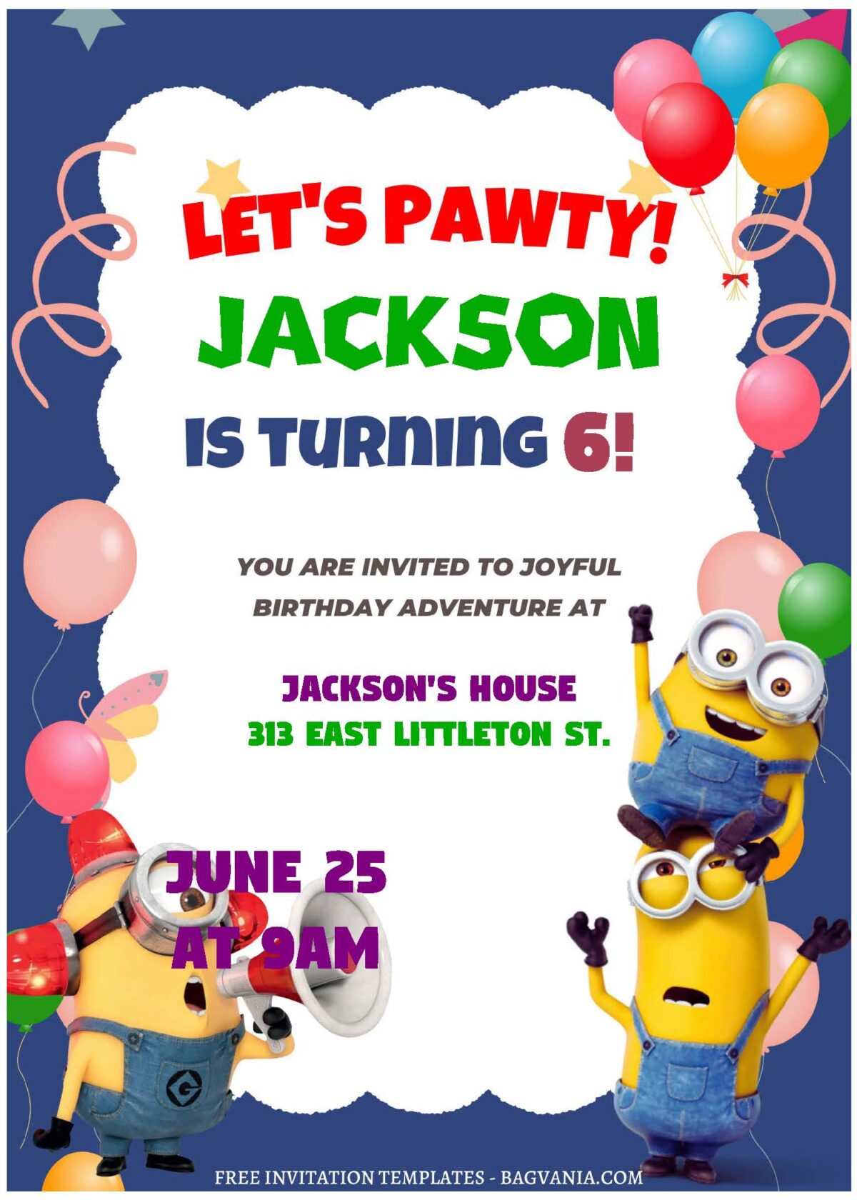 (Free Editable PDF) Joyful Celebration Minions Birthday Invitation Templates C