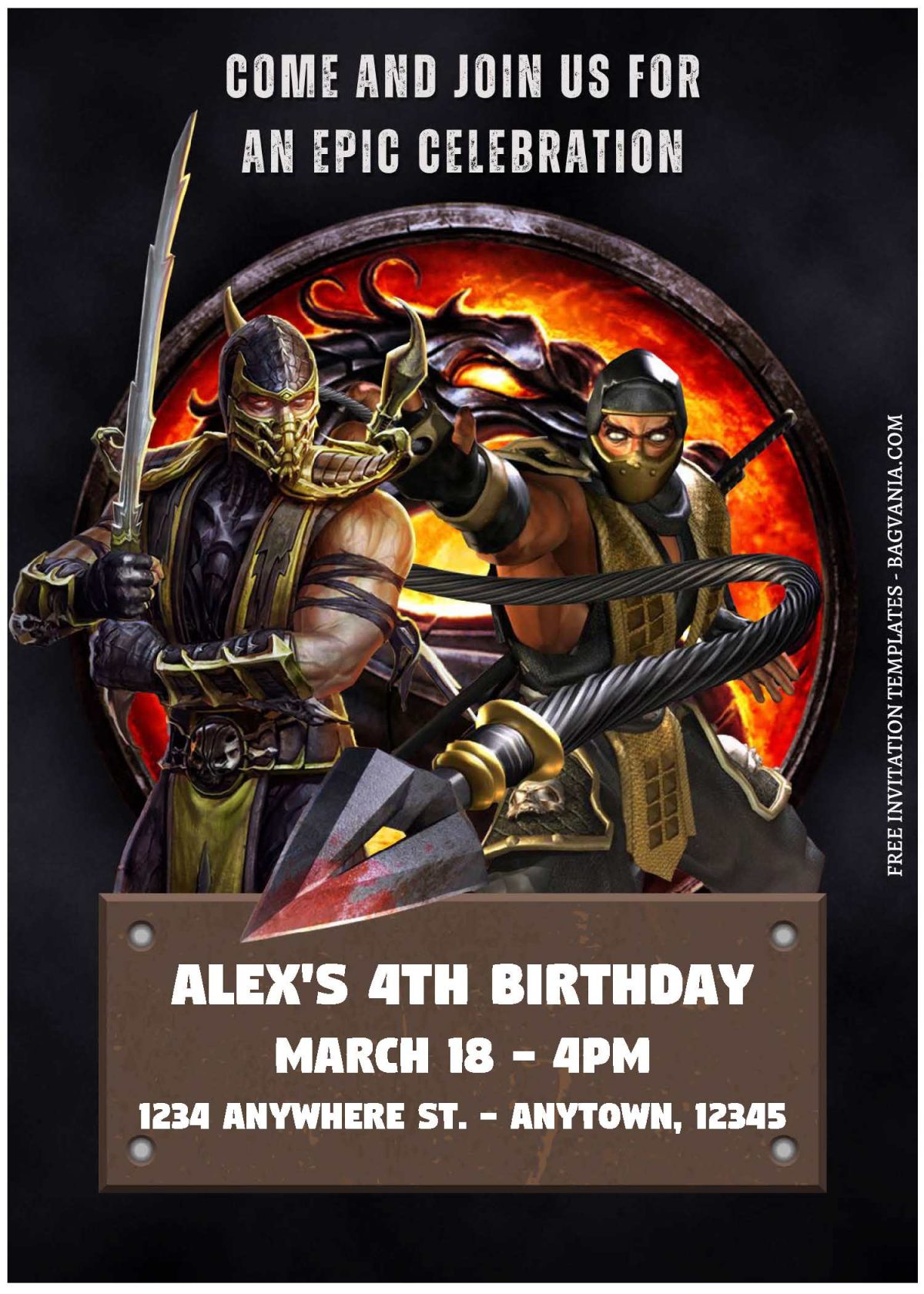 (Free Editable PDF) Ultimate Mortal Kombat Birthday Invitation Templates A