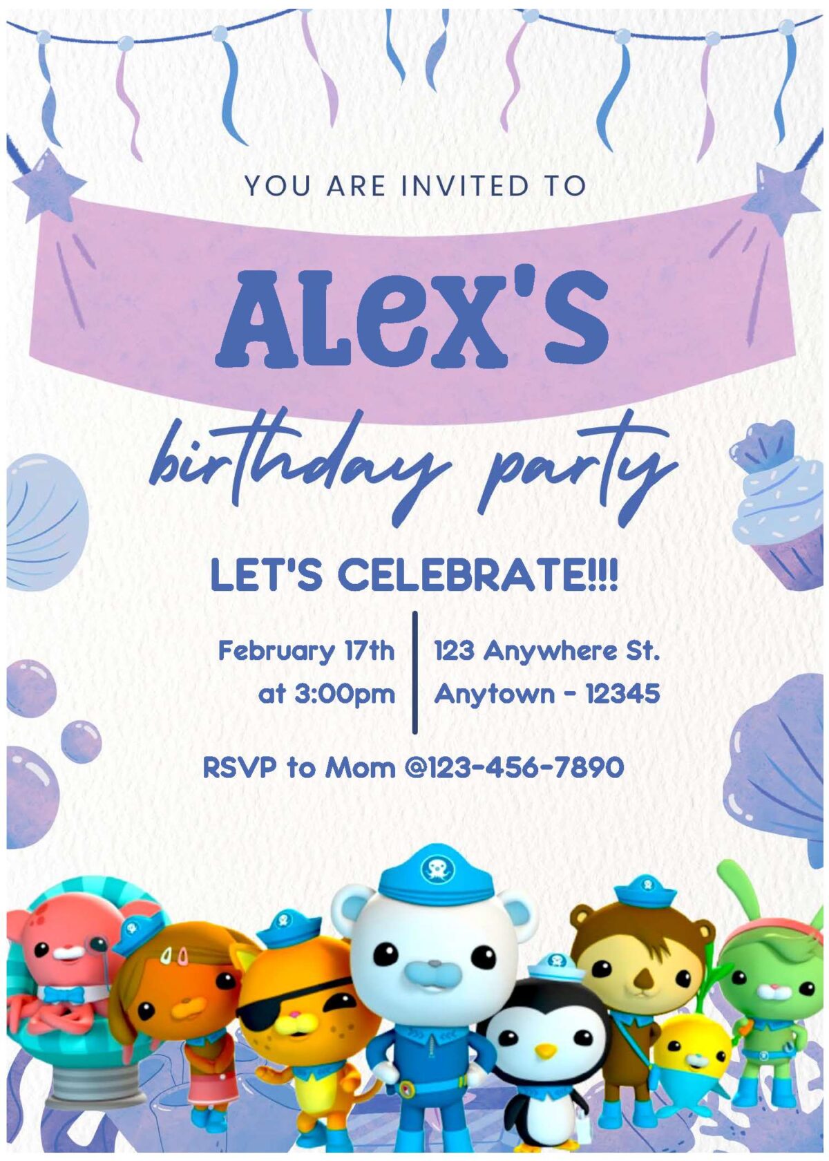 (Free Editable PDF) Bubbly Cute Octonauts Baby Shower Invitation Templates A