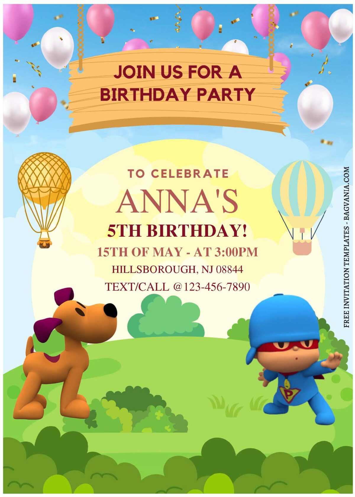 (Free Editable PDF) Fun & Colorful Pocoyo Birthday Invitation Templates A