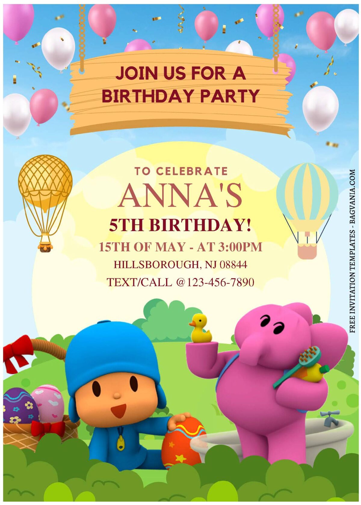 (Free Editable PDF) Fun & Colorful Pocoyo Birthday Invitation Templates C