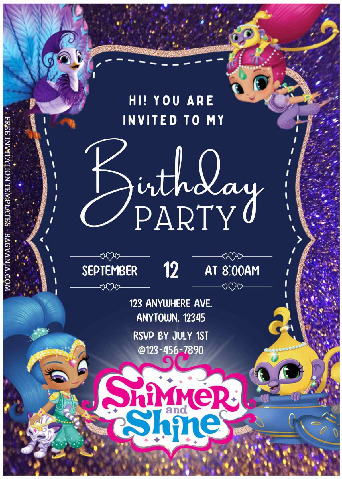 (Free Editable PDF) Genie Fun Shimmer And Shine Birthday Invitation Templates B