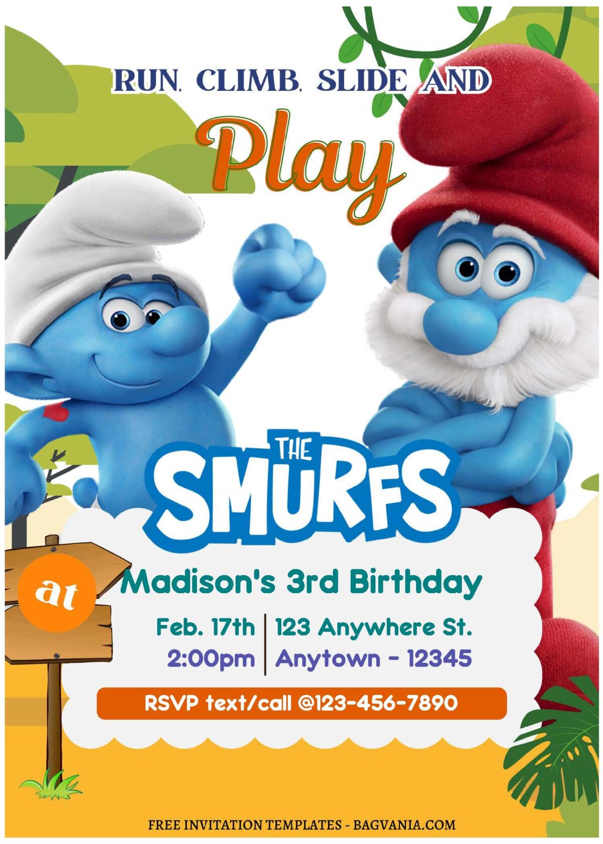 (Free Editable PDF) Smurftastic Smurfs Birthday Invitation Templates B