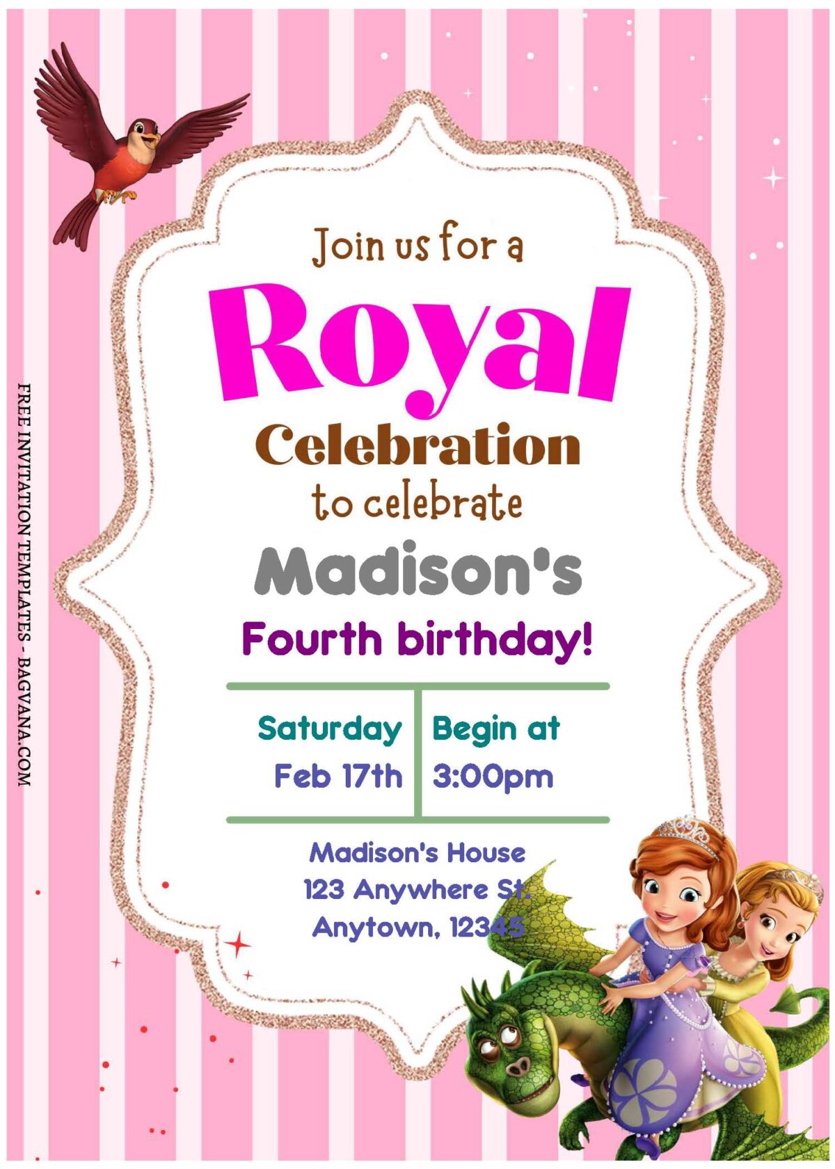 (Free Editable PDF) Adorable Sofia The First Baby Shower Invitation Templates A