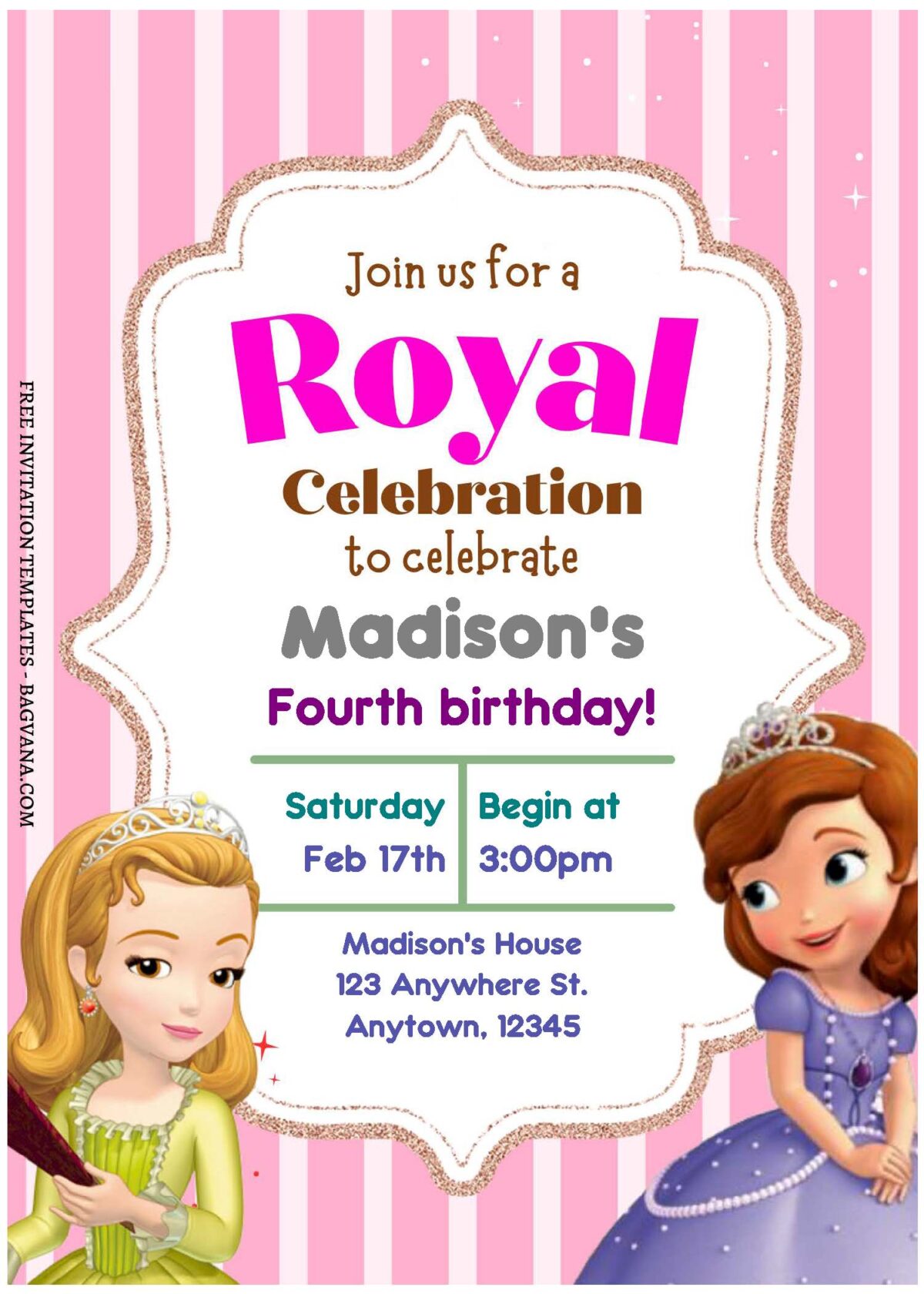 (Free Editable PDF) Adorable Sofia The First Baby Shower Invitation Templates C