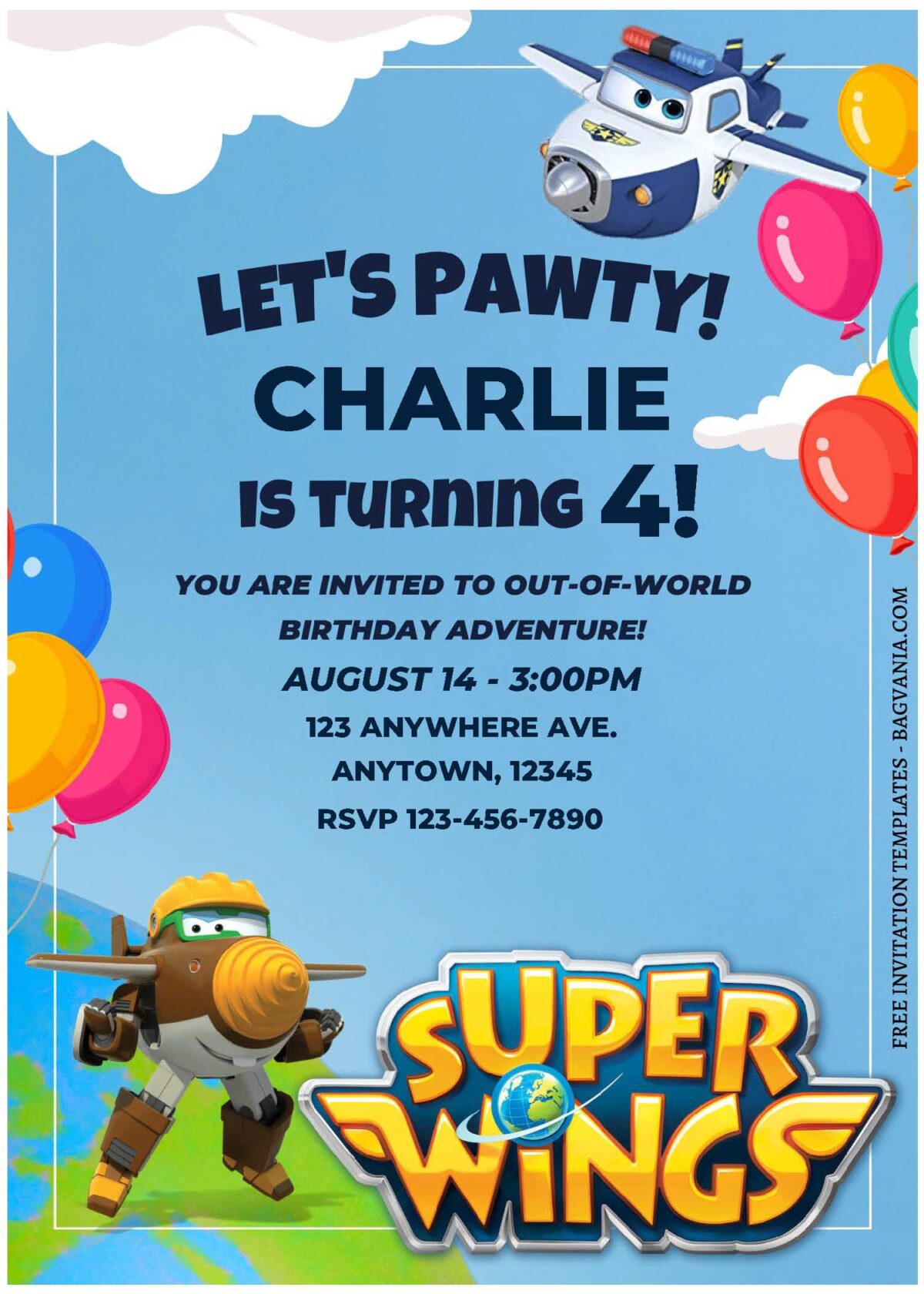 (Free Editable PDF) Joyful Super Wings Birthday Invitation Templates C