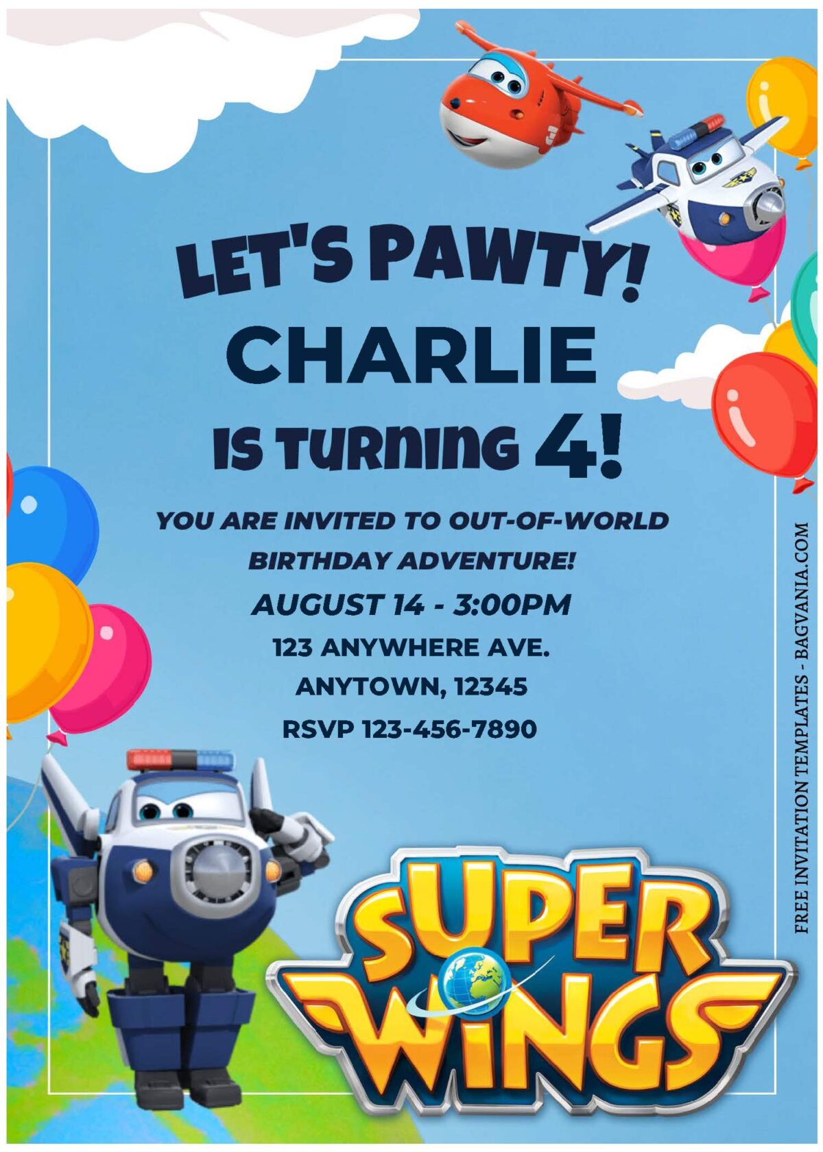 (Free Editable PDF) Joyful Super Wings Birthday Invitation Templates A