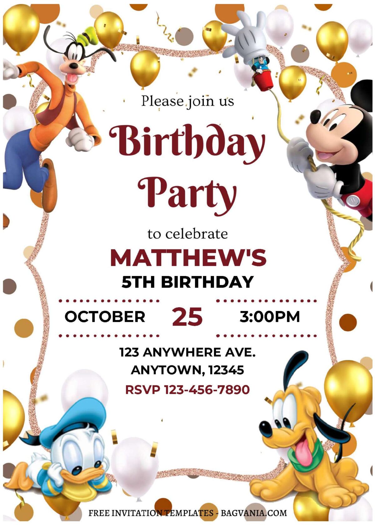 (Free Editable PDF) Shimmering Mickey Mouse Birthday Invitation Templates B