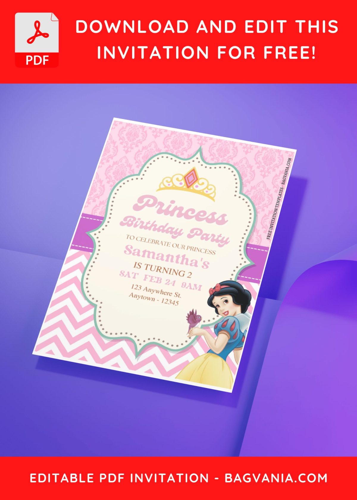 (Free Editable PDF) Disney Princess Party Magic Birthday Invitation Templates with 