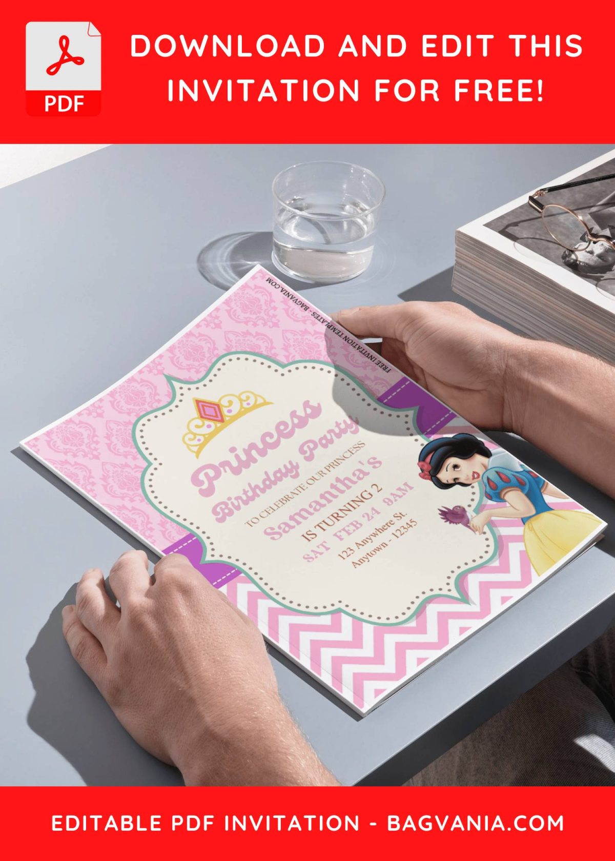 (Free Editable PDF) Disney Princess Party Magic Birthday Invitation Templates with Princess Crown