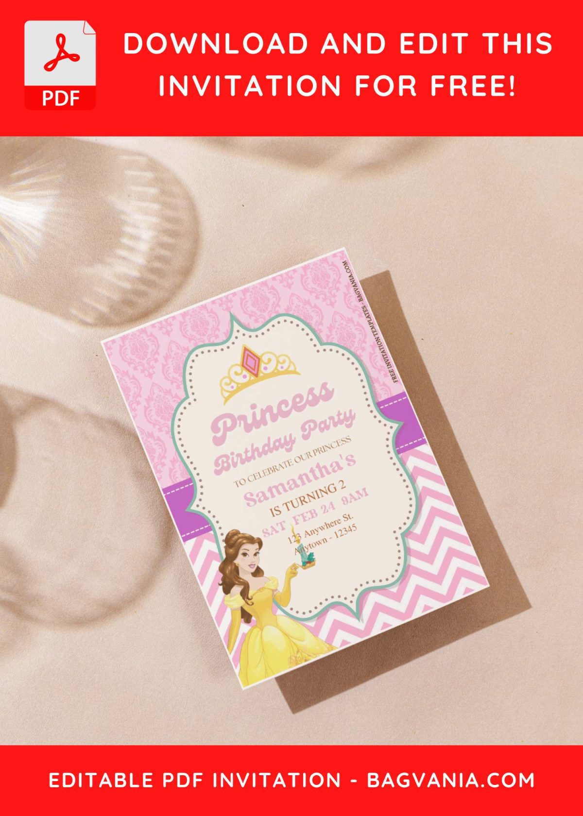 (Free Editable PDF) Disney Princess Party Magic Birthday Invitation Templates with editable text