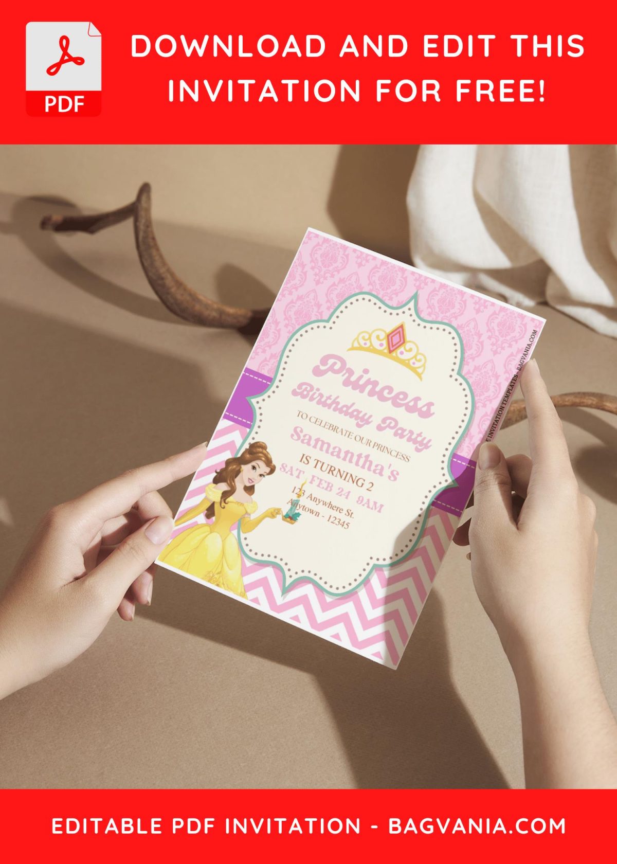(Free Editable PDF) Disney Princess Party Magic Birthday Invitation Templates with cute wording
