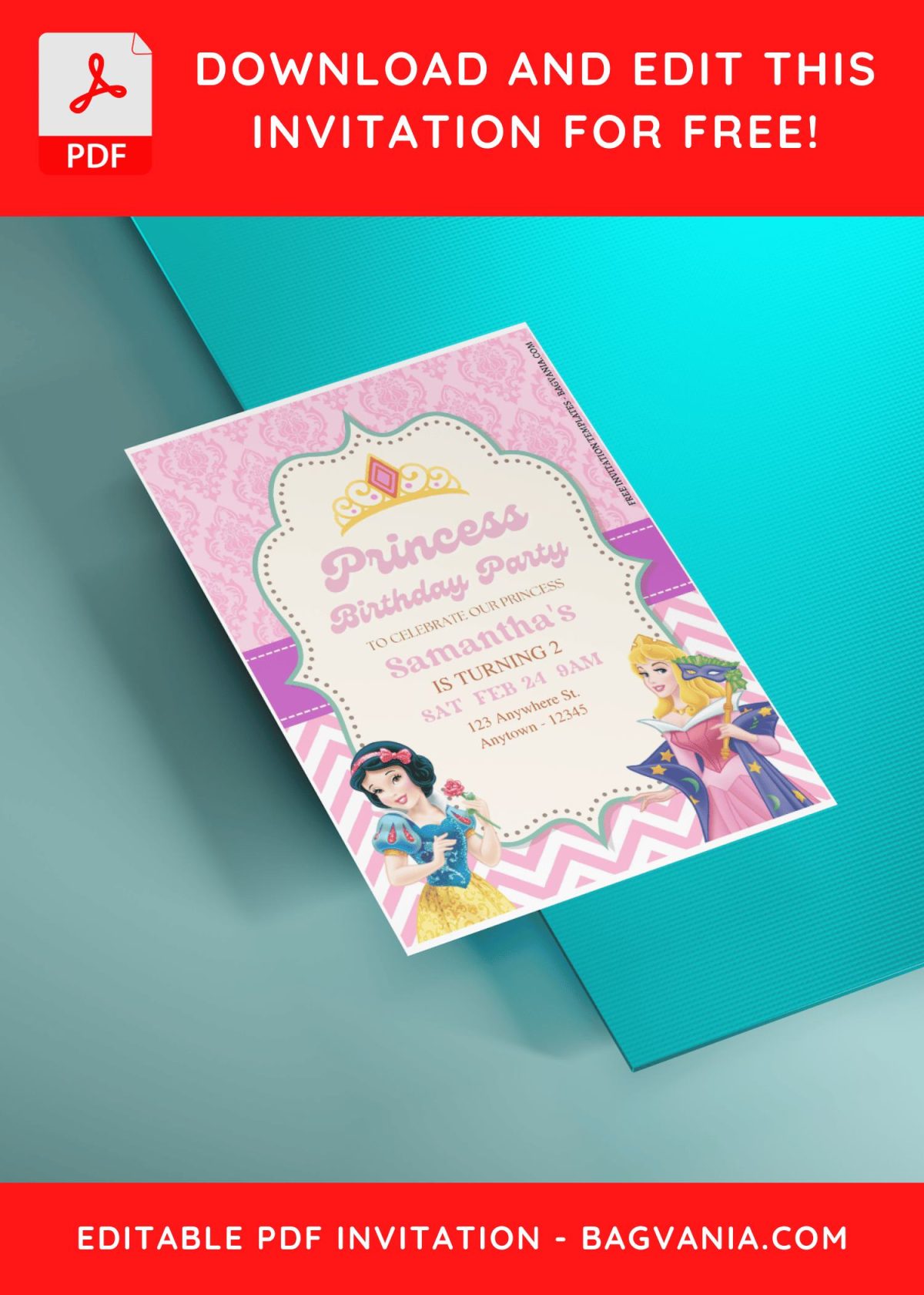 (Free Editable PDF) Disney Princess Party Magic Birthday Invitation Templates with Princess Aurrora