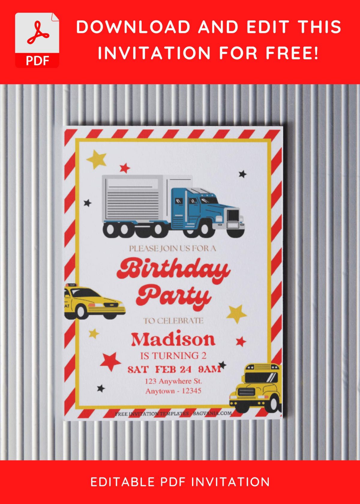 (Free Editable PDF) Simple Transportation Themed Birthday Invitation Templates D