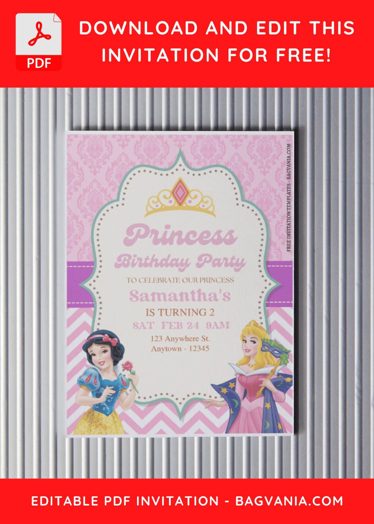 (Free Editable PDF) Disney Princess Party Magic Birthday Invitation Templates with snow white