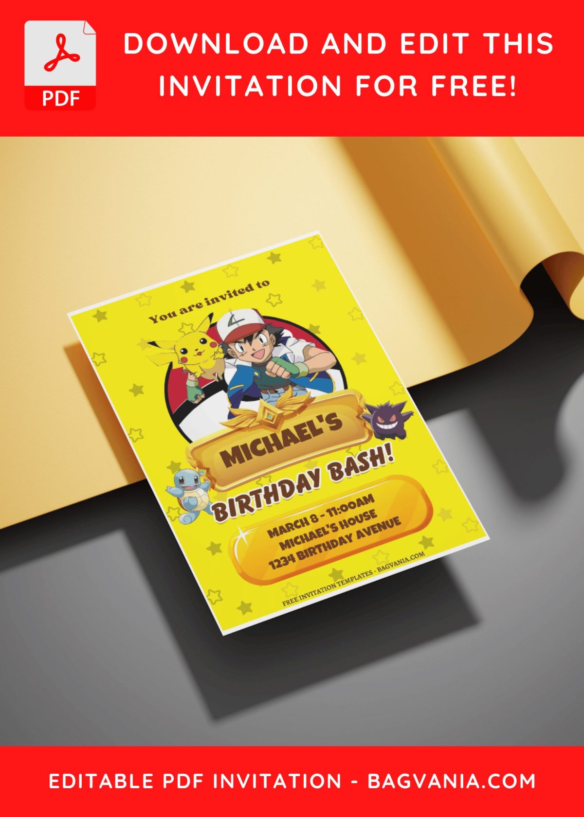 (Free Editable PDF) A Galaxy Of Fun Pokemon Themed Birthday Invitation Templates with cute stars