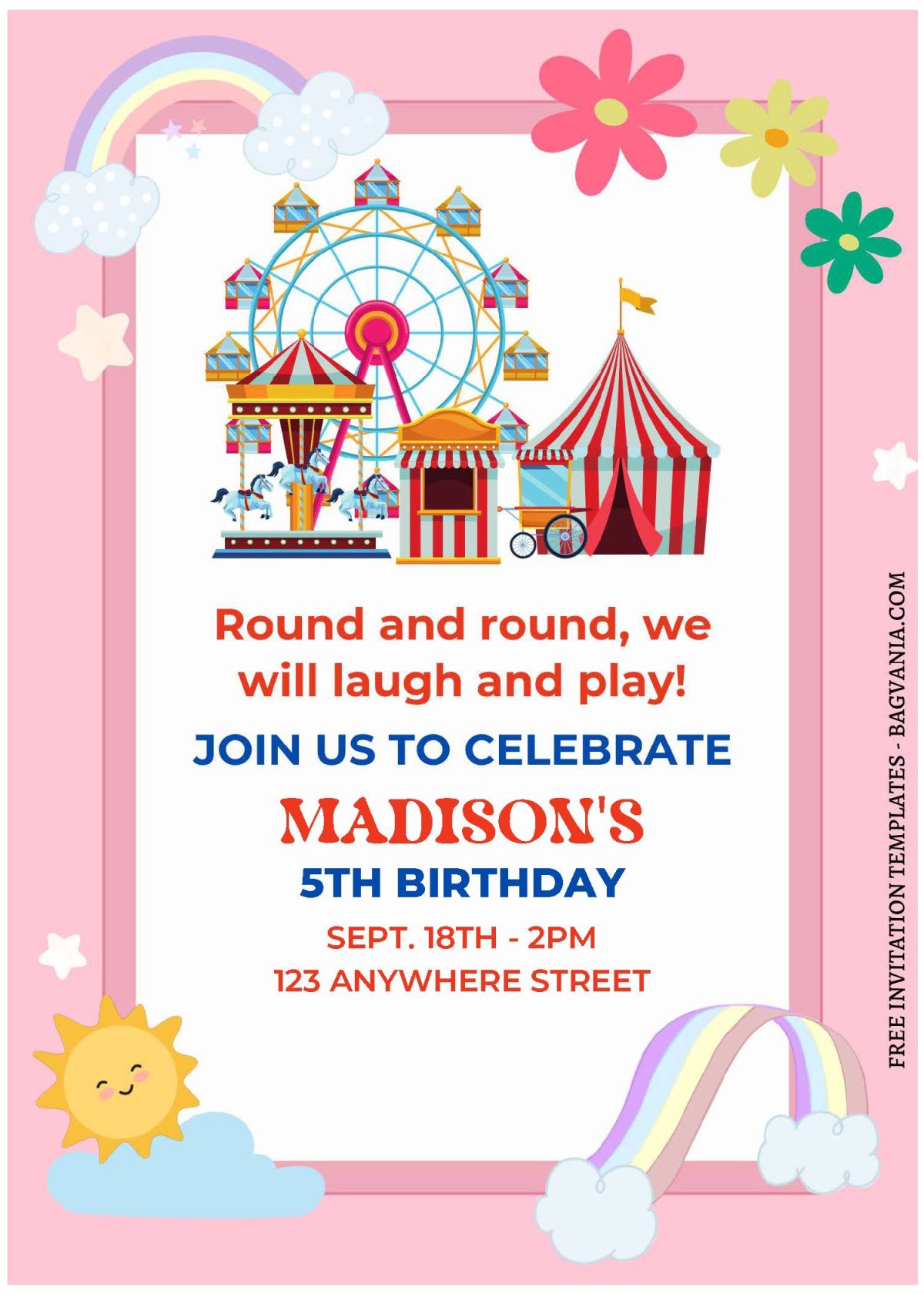 (Free Editable PDF) Cute Merry Go Round Birthday Invitation Templates A