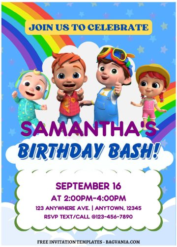 (Free Editable PDF) Cheerful Cocomelon Birthday Bash Invitation ...