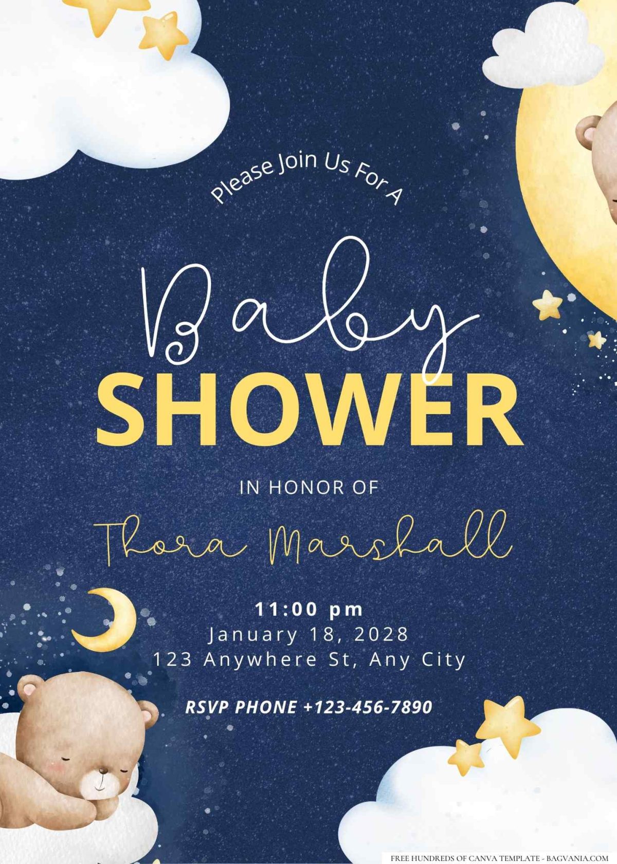 FREE Editable A Star Teddy Bear Sleeping Baby Shower Invitation